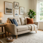 Mid-Century Modern Beige Fabric Loveseat