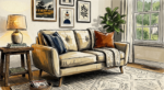 Mid-Century Modern Beige Fabric Loveseat - Image 2